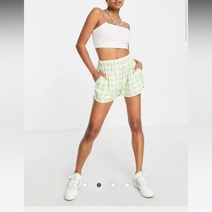 ASOS Heartbreak Petite shorts in green gingham